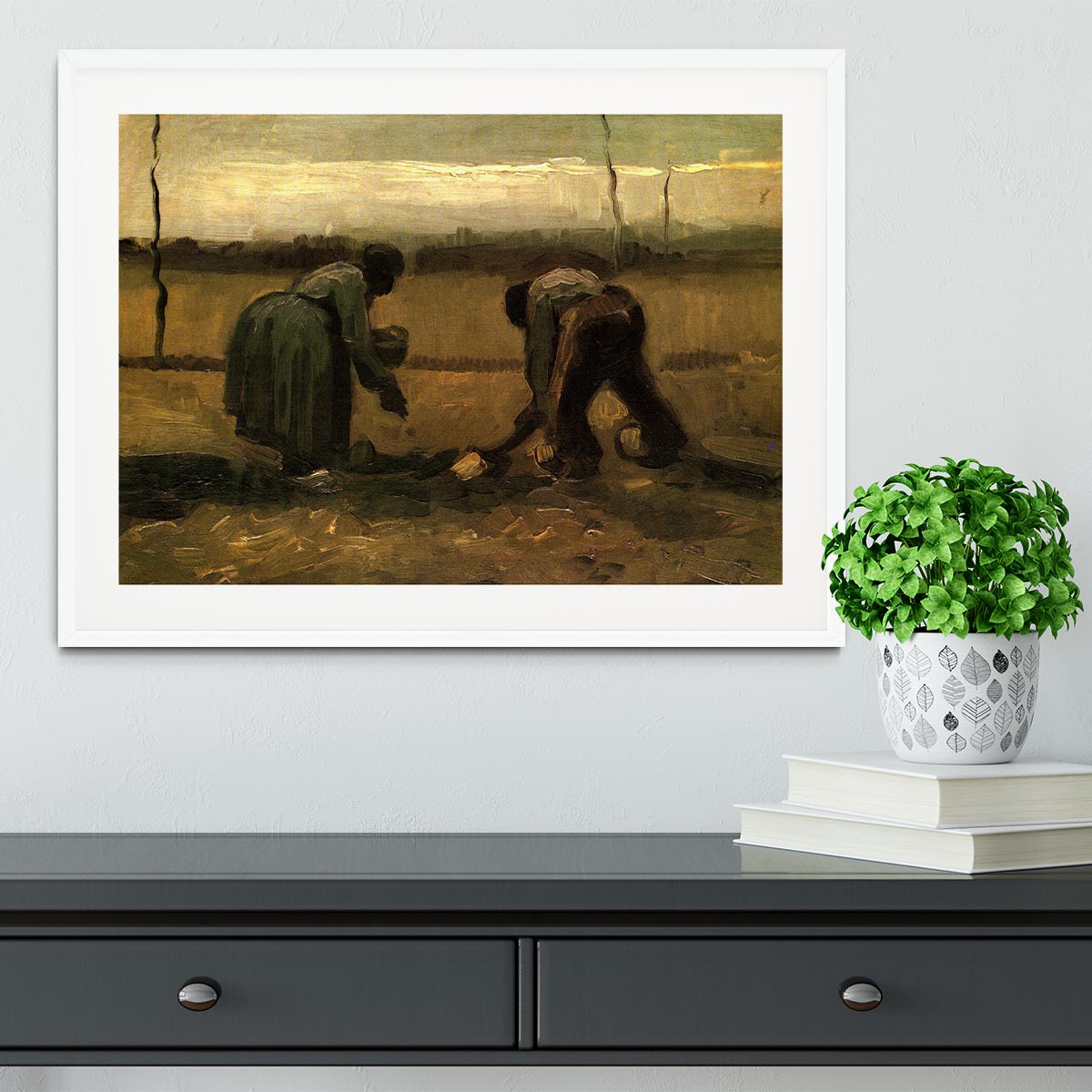 Peasant and Peasant Woman Planting Potatoes by Van Gogh Framed Print - Canvas Art Rocks - 5
