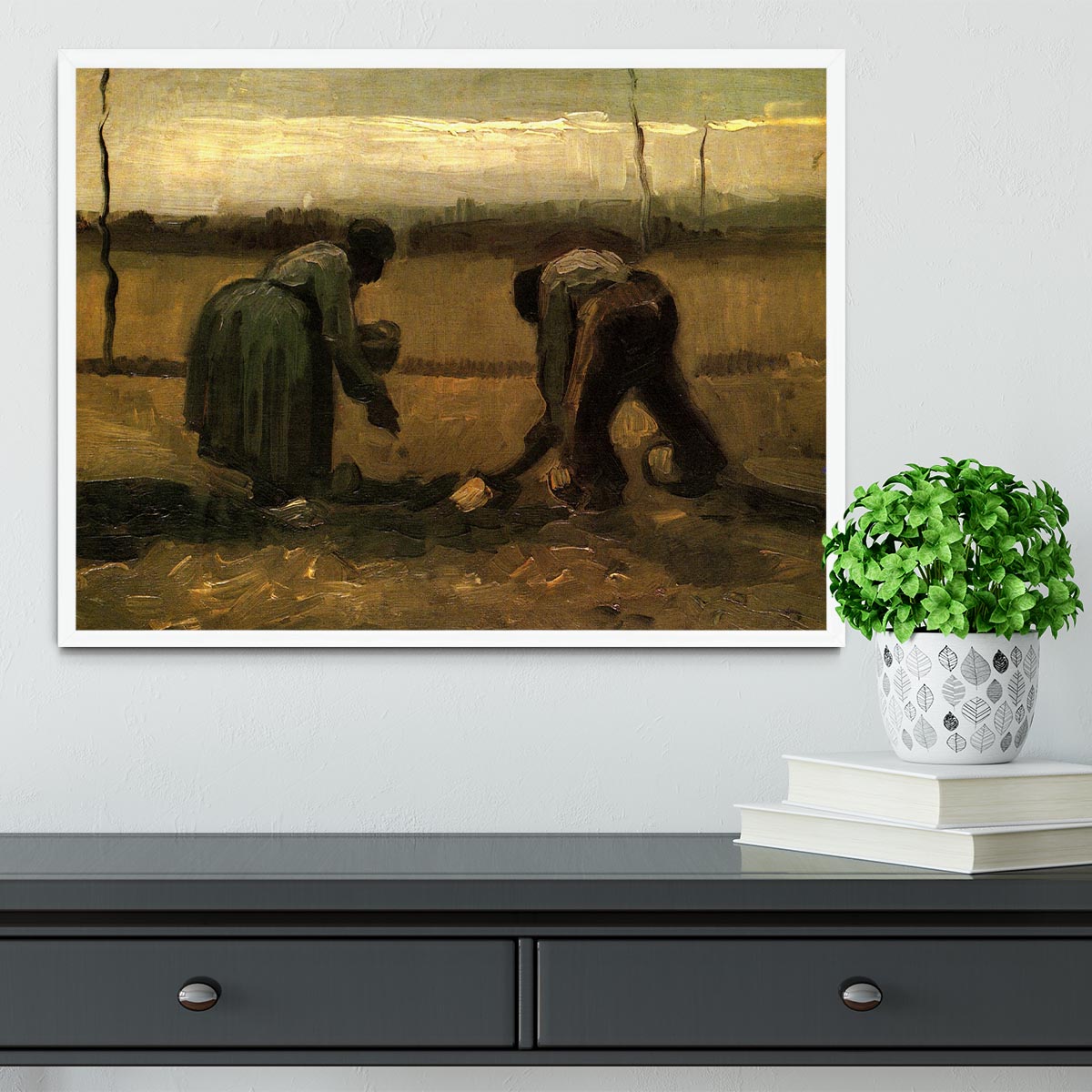 Peasant and Peasant Woman Planting Potatoes by Van Gogh Framed Print - Canvas Art Rocks -6