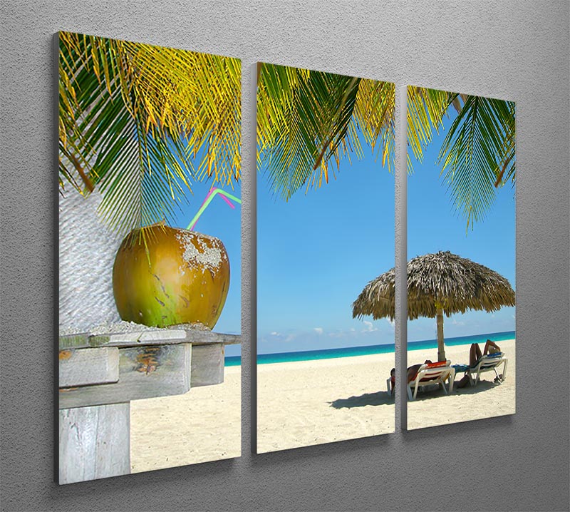 People relaxing under tropical huts with coconut 3 Split Panel Canvas Print - Canvas Art Rocks - 2