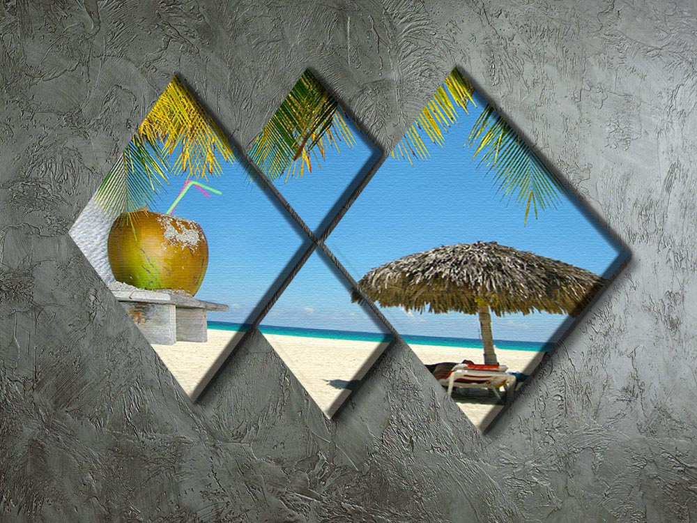 People relaxing under tropical huts with coconut 4 Square Multi Panel Canvas - Canvas Art Rocks - 2