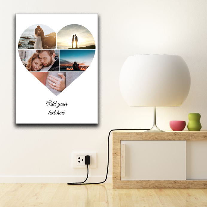 Personalised 5 Love Heart Photo Collage Canvas