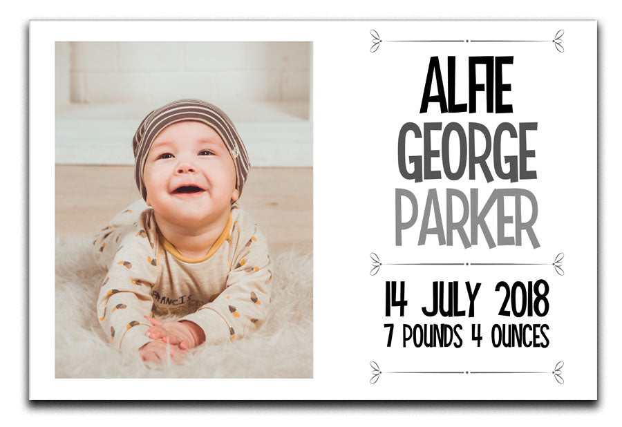 Personalised New Baby 1 Photo Canvas a