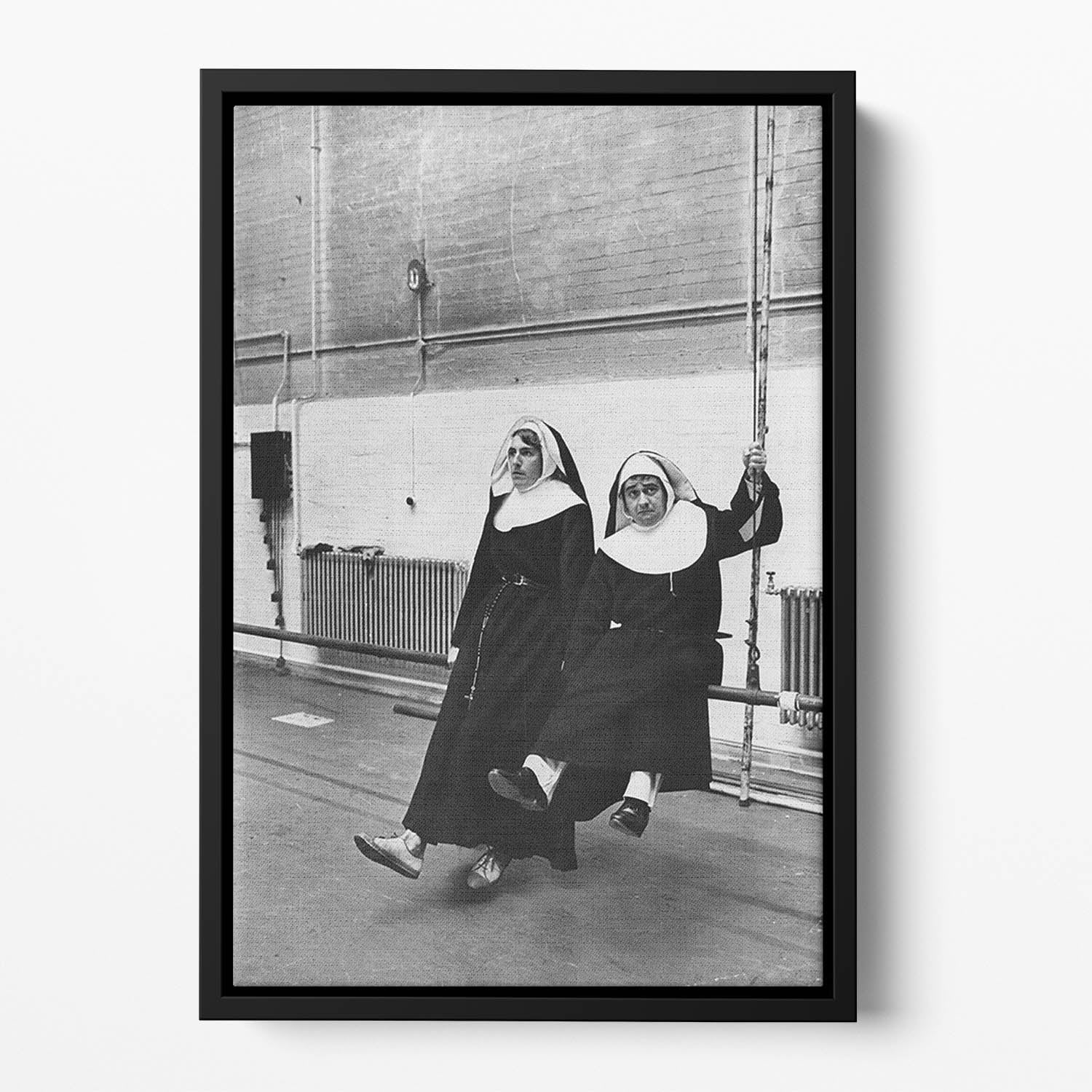 Peter Cook and Dudley Moore dressed as nuns Floating Framed Canvas