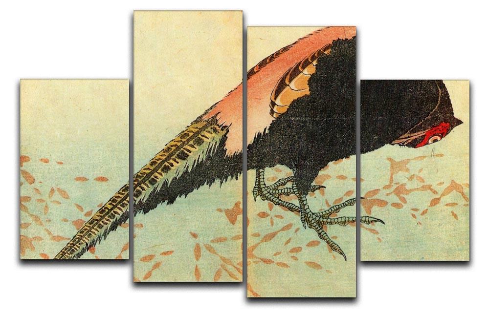Pheasant on the snow by Hokusai 4 Split Panel Canvas  - Canvas Art Rocks - 1
