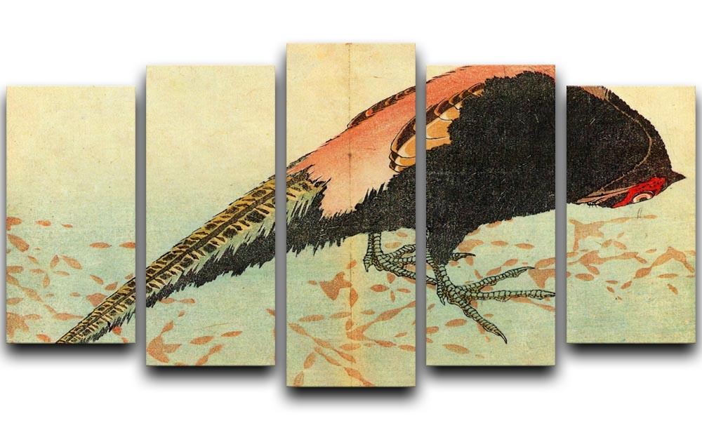 Pheasant on the snow by Hokusai 5 Split Panel Canvas  - Canvas Art Rocks - 1
