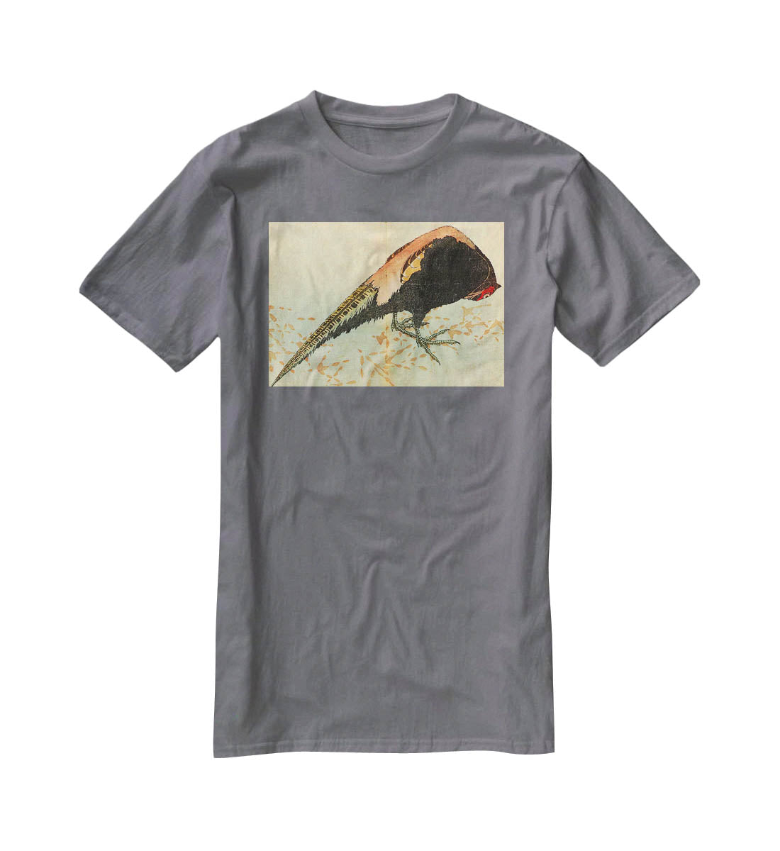 Pheasant on the snow by Hokusai T-Shirt - Canvas Art Rocks - 3