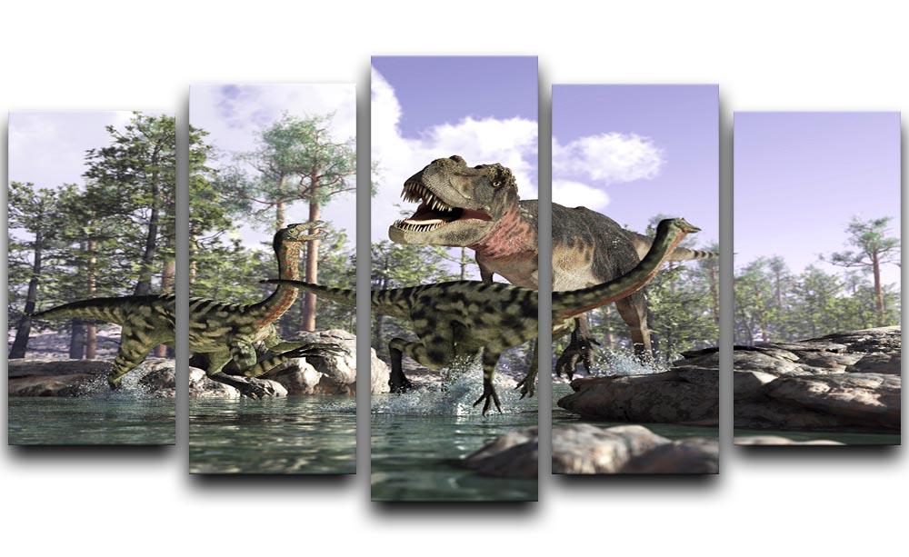 Photorealistic 3 D scene of a Tyrannosaurus Rex 5 Split Panel Canvas  - Canvas Art Rocks - 1