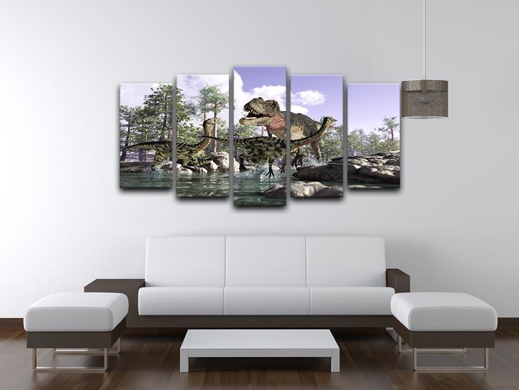 Photorealistic 3 D scene of a Tyrannosaurus Rex 5 Split Panel Canvas - Canvas Art Rocks - 3
