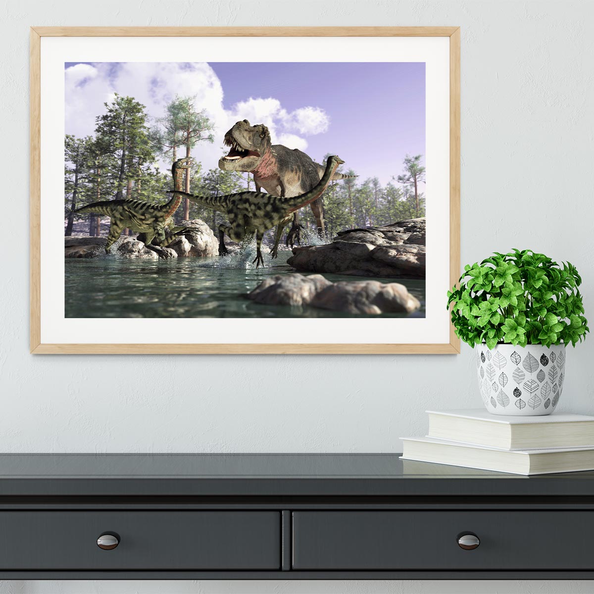 Photorealistic 3 D scene of a Tyrannosaurus Rex Framed Print - Canvas Art Rocks - 3