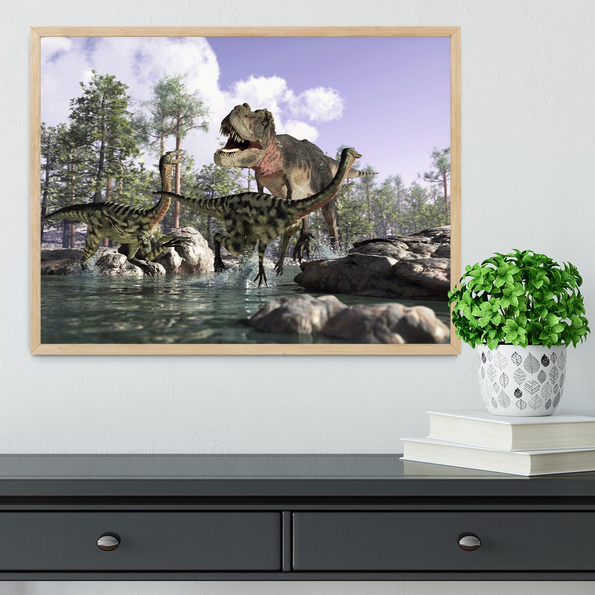 Photorealistic 3 D scene of a Tyrannosaurus Rex Framed Print - Canvas Art Rocks - 4