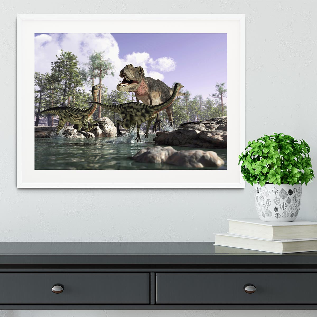 Photorealistic 3 D scene of a Tyrannosaurus Rex Framed Print - Canvas Art Rocks - 5