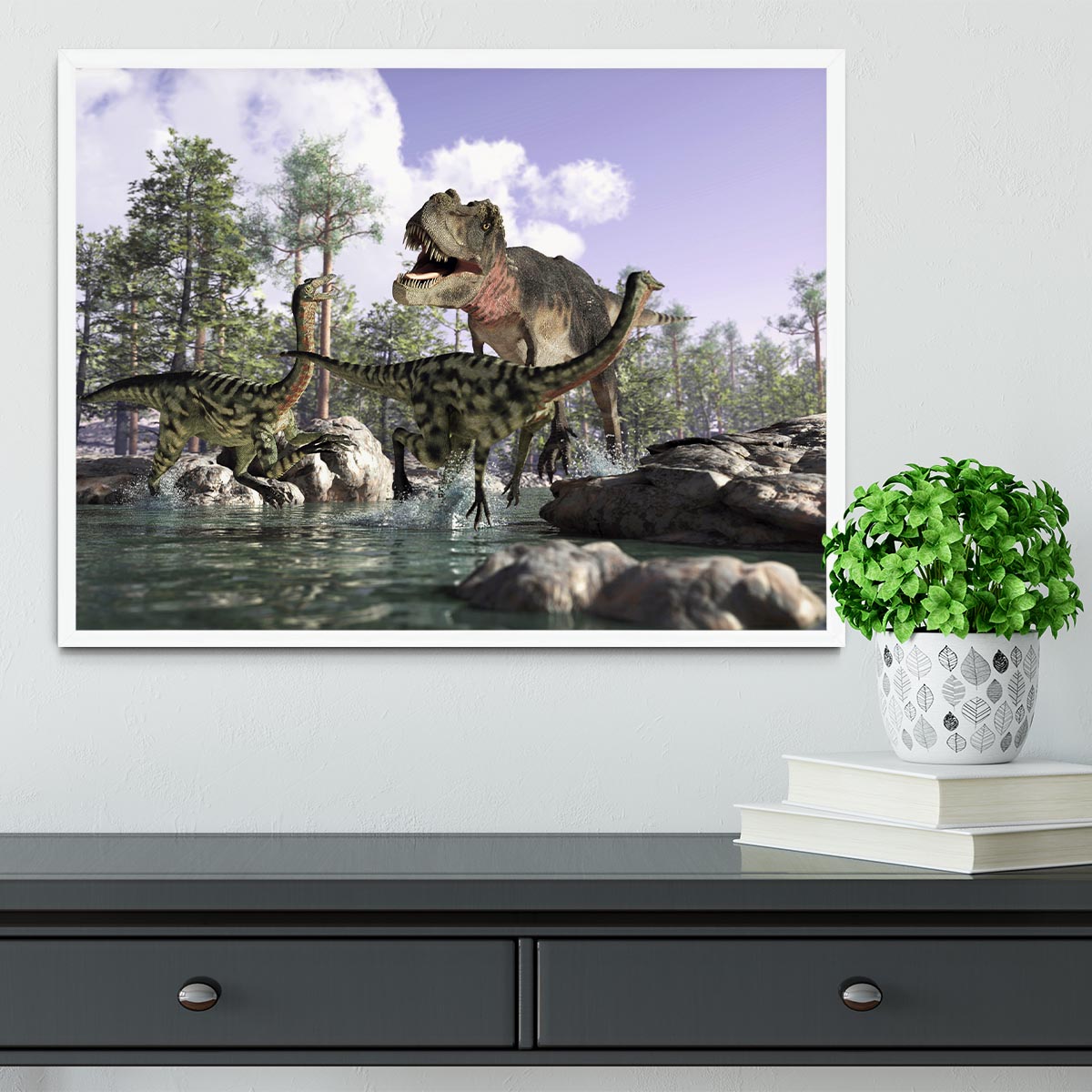 Photorealistic 3 D scene of a Tyrannosaurus Rex Framed Print - Canvas Art Rocks -6