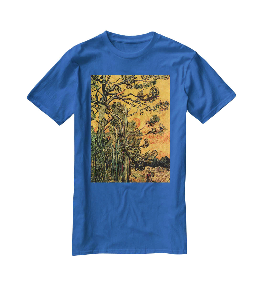 Pine Trees against a Red Sky with Setting Sun by Van Gogh T-Shirt - Canvas Art Rocks - 2