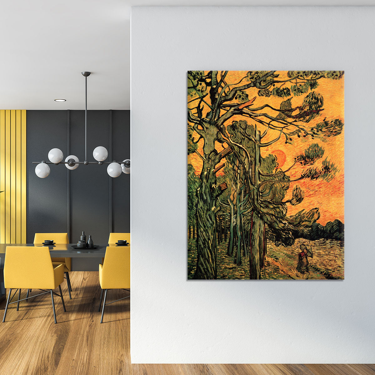 Pine Trees against a Red Sky with Setting Sun by Van Gogh Canvas Print or Poster - Canvas Art Rocks - 4