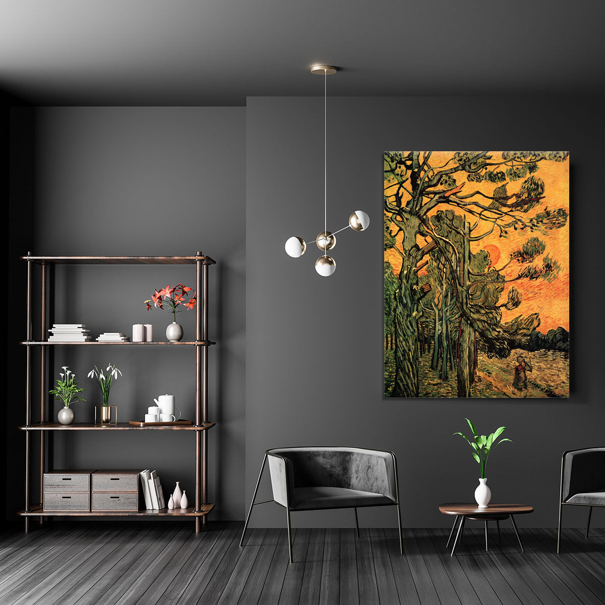 Pine Trees against a Red Sky with Setting Sun by Van Gogh Canvas Print or Poster - Canvas Art Rocks - 5