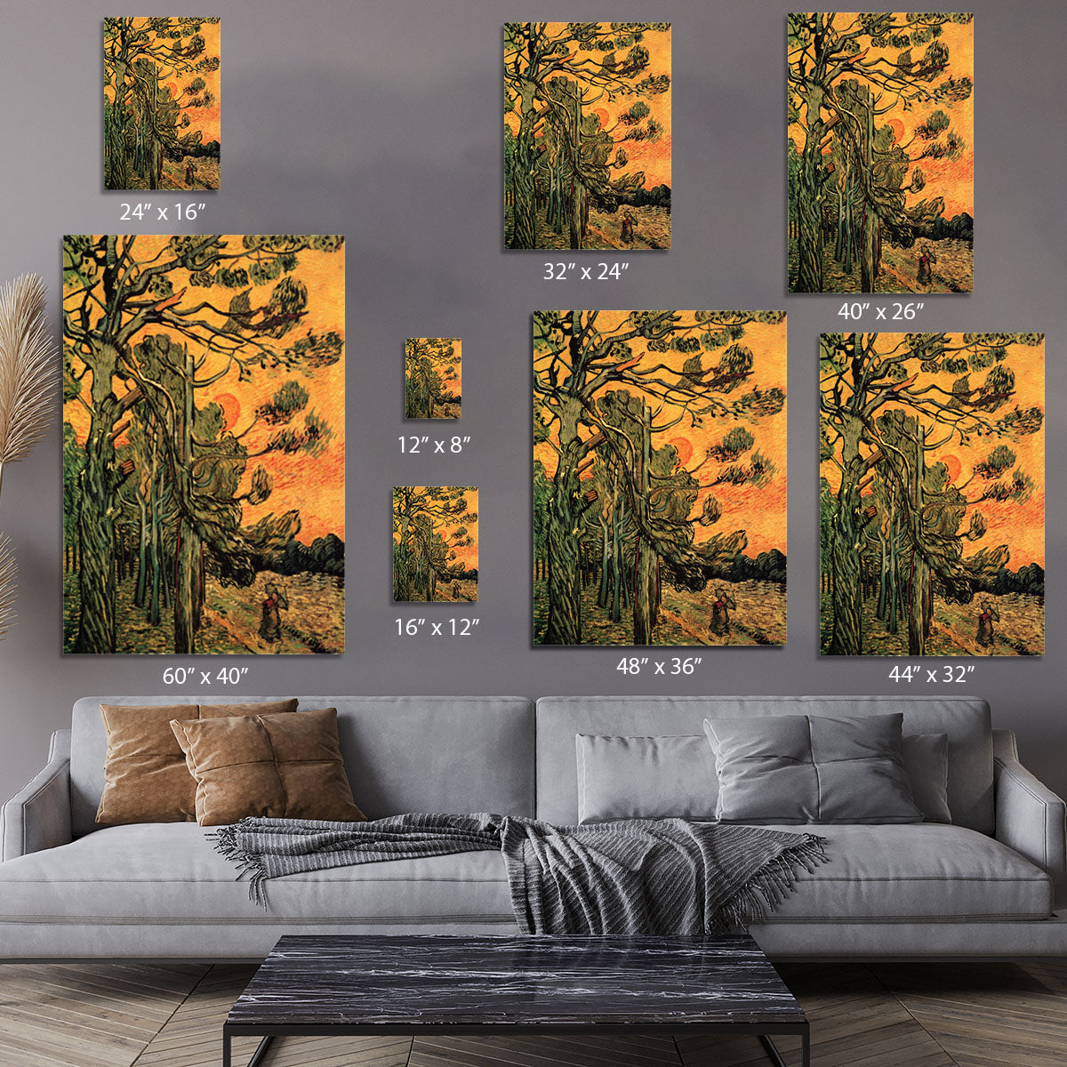 Pine Trees against a Red Sky with Setting Sun by Van Gogh Canvas Print or Poster - Canvas Art Rocks - 7