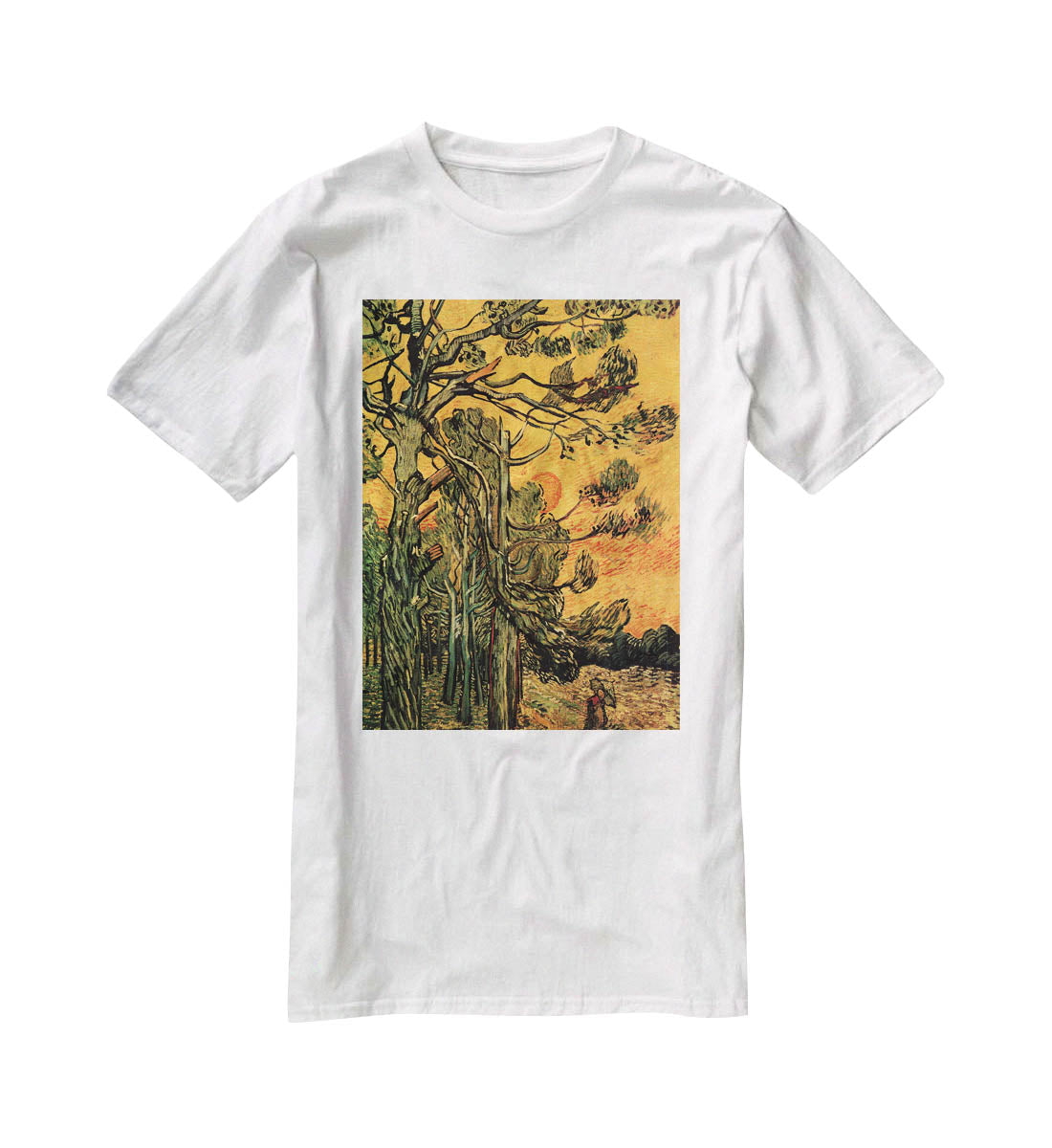 Pine Trees against a Red Sky with Setting Sun by Van Gogh T-Shirt - Canvas Art Rocks - 5