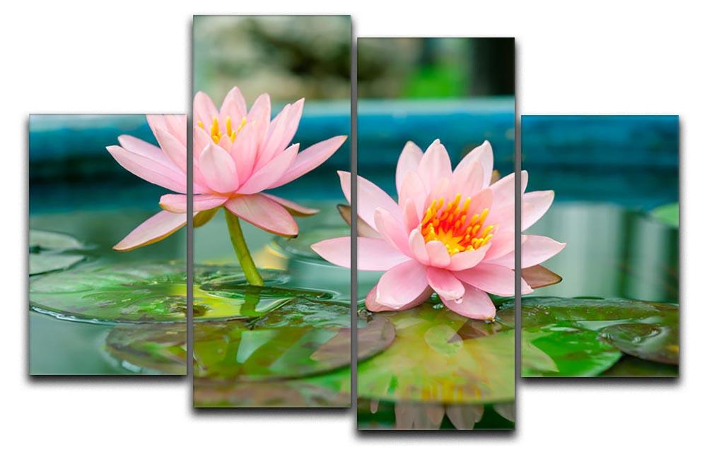 Pink Lotus or water lily in pond 4 Split Panel Canvas  - Canvas Art Rocks - 1