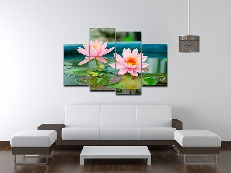 Pink Lotus or water lily in pond 4 Split Panel Canvas  - Canvas Art Rocks - 3