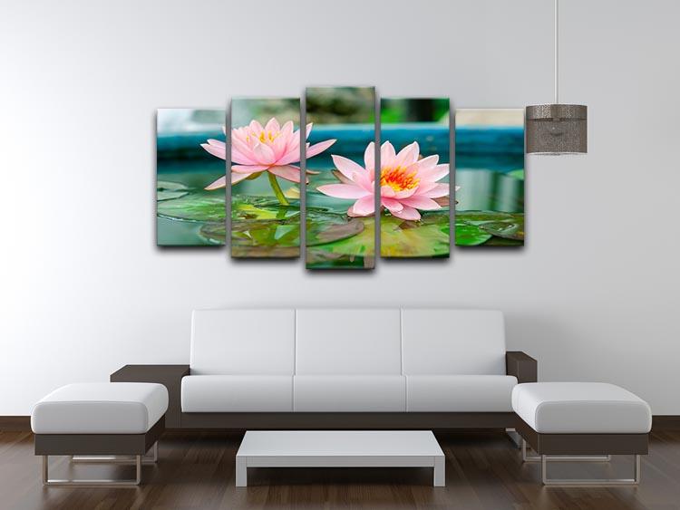 Pink Lotus or water lily in pond 5 Split Panel Canvas  - Canvas Art Rocks - 3