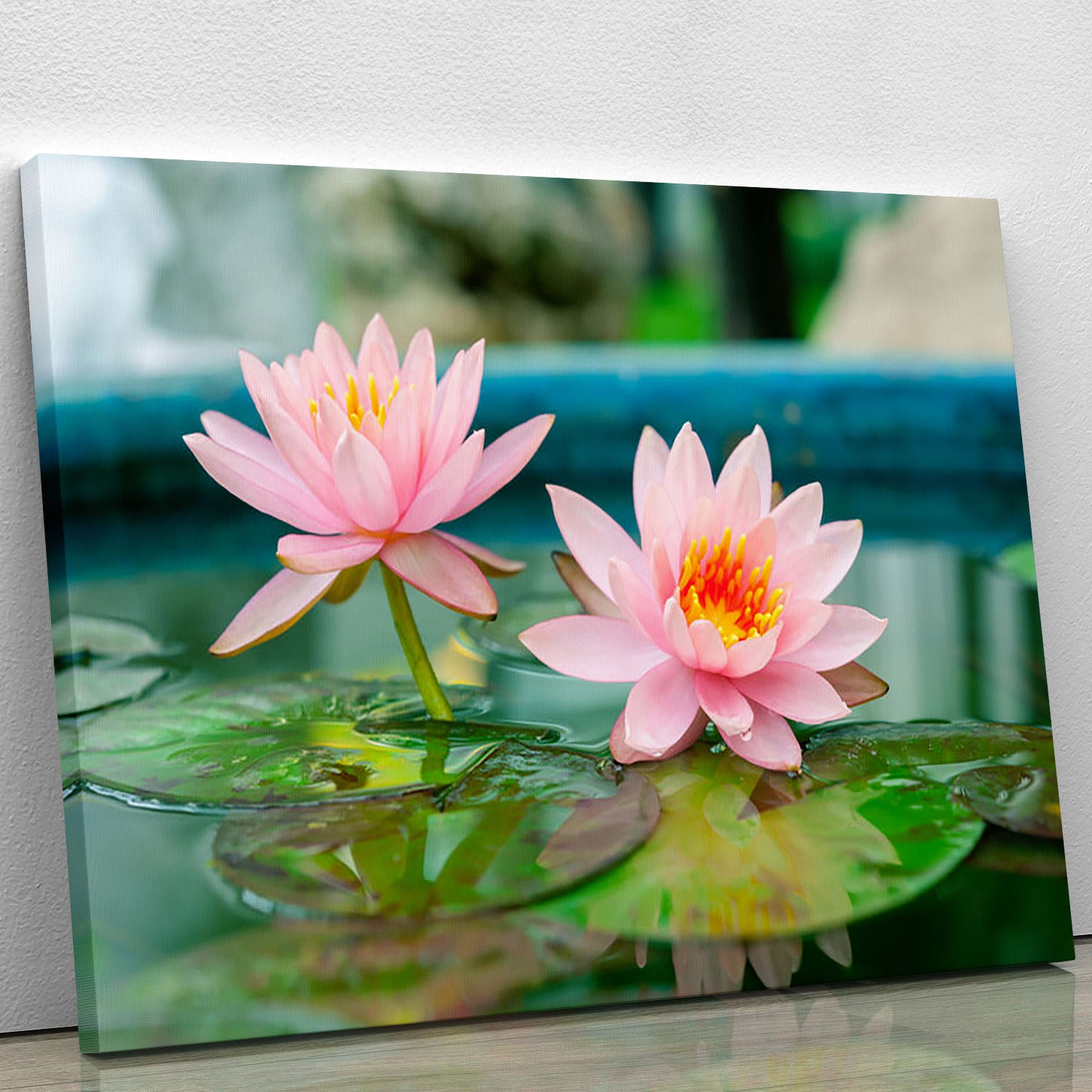 Pink Lotus or water lily in pond Canvas Print or Poster - Canvas Art Rocks - 1