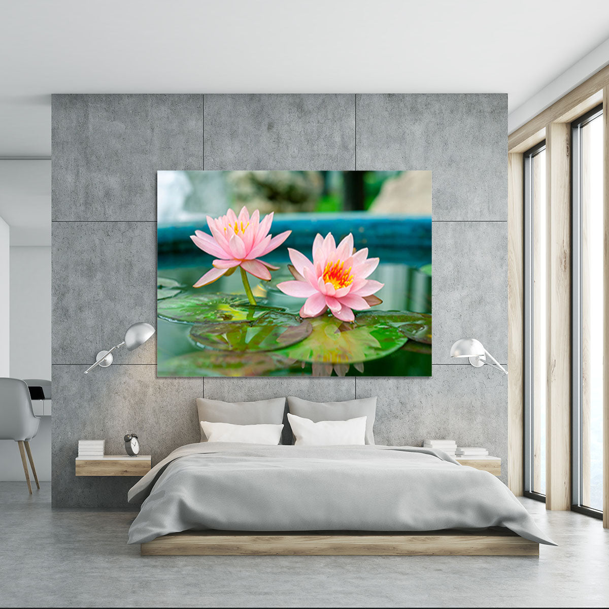 Pink Lotus or water lily in pond Canvas Print or Poster - Canvas Art Rocks - 5