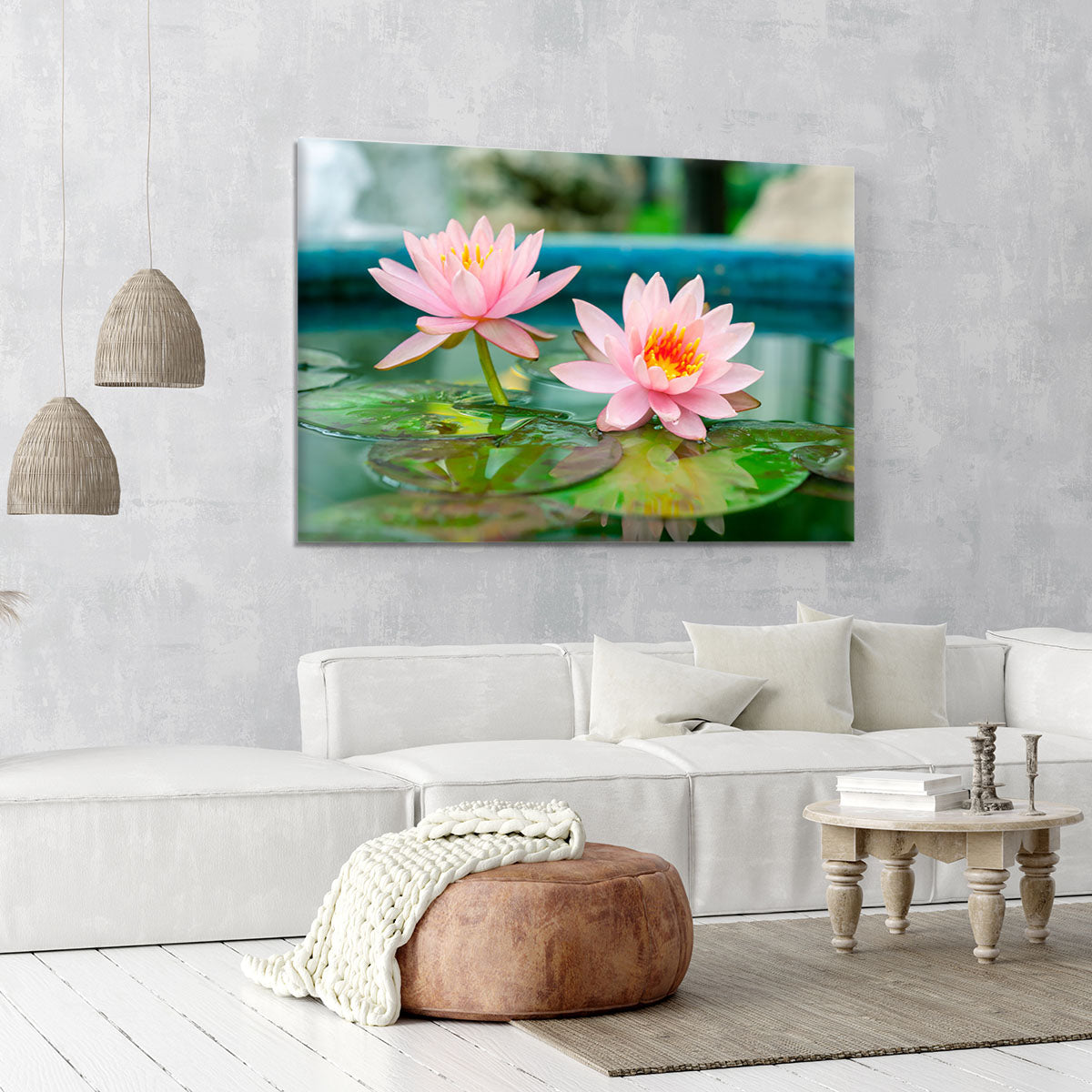 Pink Lotus or water lily in pond Canvas Print or Poster - Canvas Art Rocks - 6