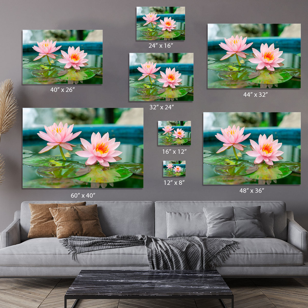 Pink Lotus or water lily in pond Canvas Print or Poster - Canvas Art Rocks - 7
