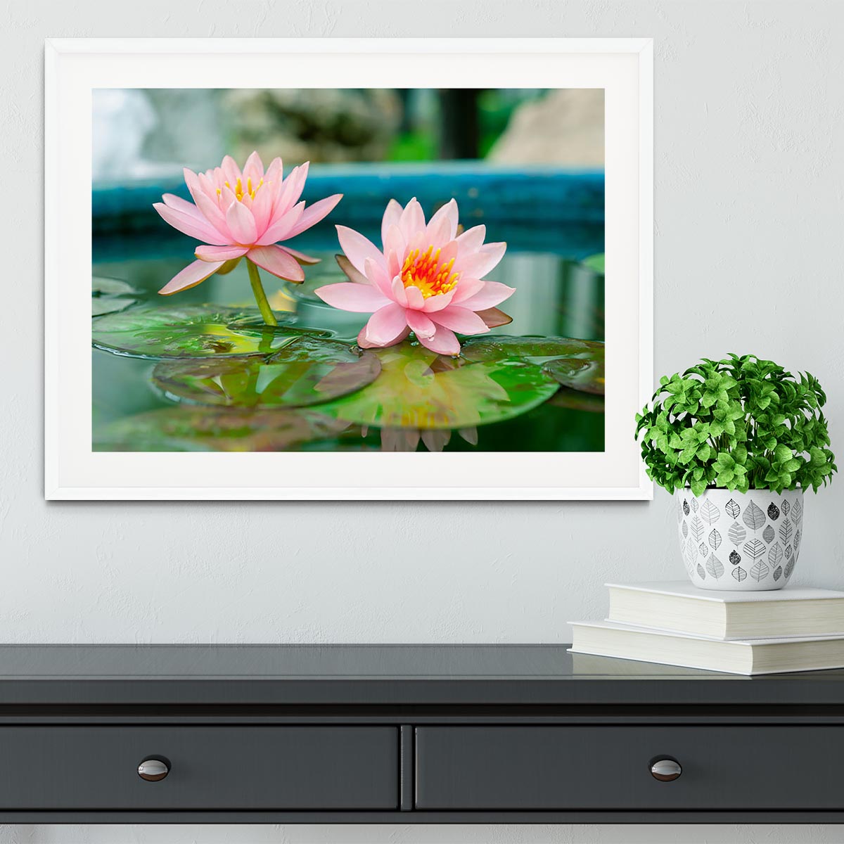 Pink Lotus or water lily in pond Framed Print - Canvas Art Rocks - 5