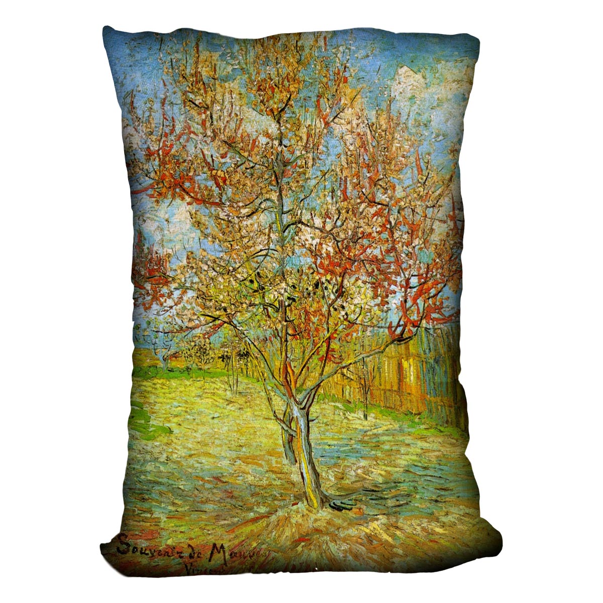Pink Peach Tree in Blossom Reminiscence of Mauve by Van Gogh Cushion