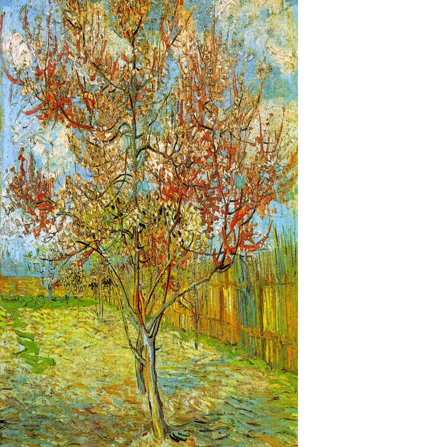 Pink Peach Tree in Blossom Reminiscence of Mauve by Van Gogh Floating Framed Canvas