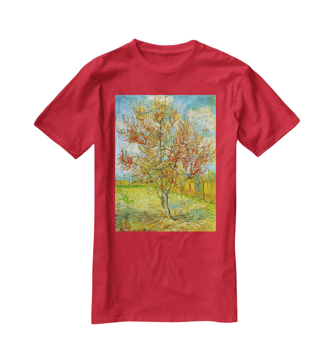 Pink Peach Tree in Blossom Reminiscence of Mauve by Van Gogh T-Shirt - Canvas Art Rocks - 4
