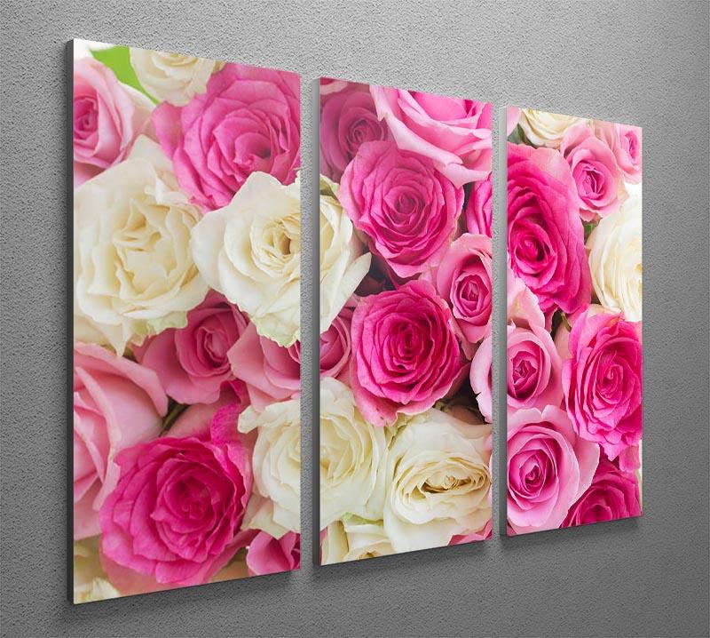 Pink and white fresh rose flowers 3 Split Panel Canvas Print - Canvas Art Rocks - 2