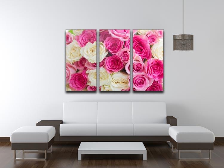 Pink and white fresh rose flowers 3 Split Panel Canvas Print - Canvas Art Rocks - 3
