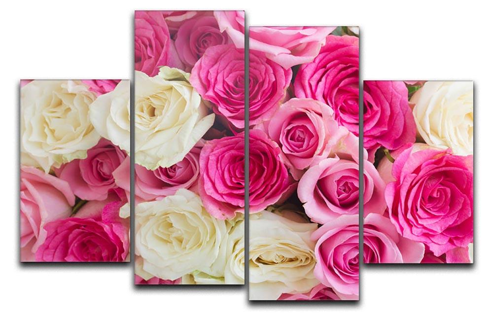 Pink and white fresh rose flowers 4 Split Panel Canvas  - Canvas Art Rocks - 1