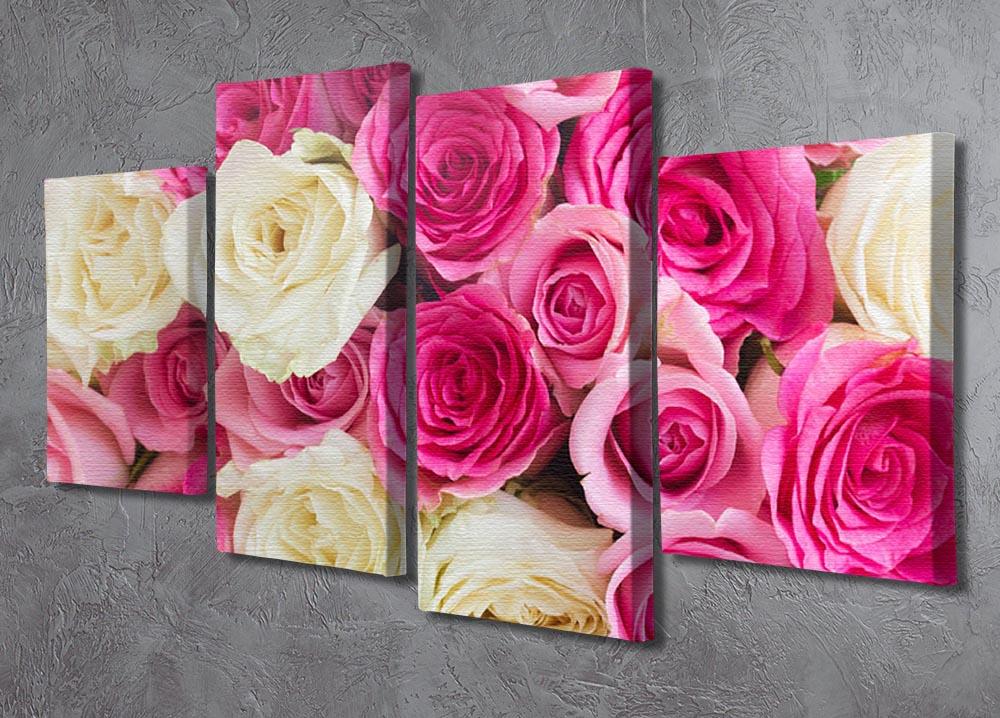 Pink and white fresh rose flowers 4 Split Panel Canvas  - Canvas Art Rocks - 2