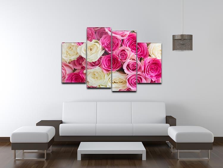 Pink and white fresh rose flowers 4 Split Panel Canvas  - Canvas Art Rocks - 3