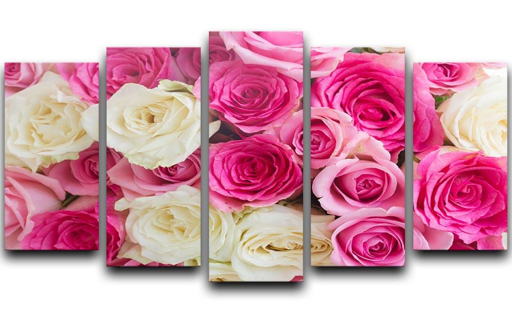 Pink and white fresh rose flowers 5 Split Panel Canvas  - Canvas Art Rocks - 1