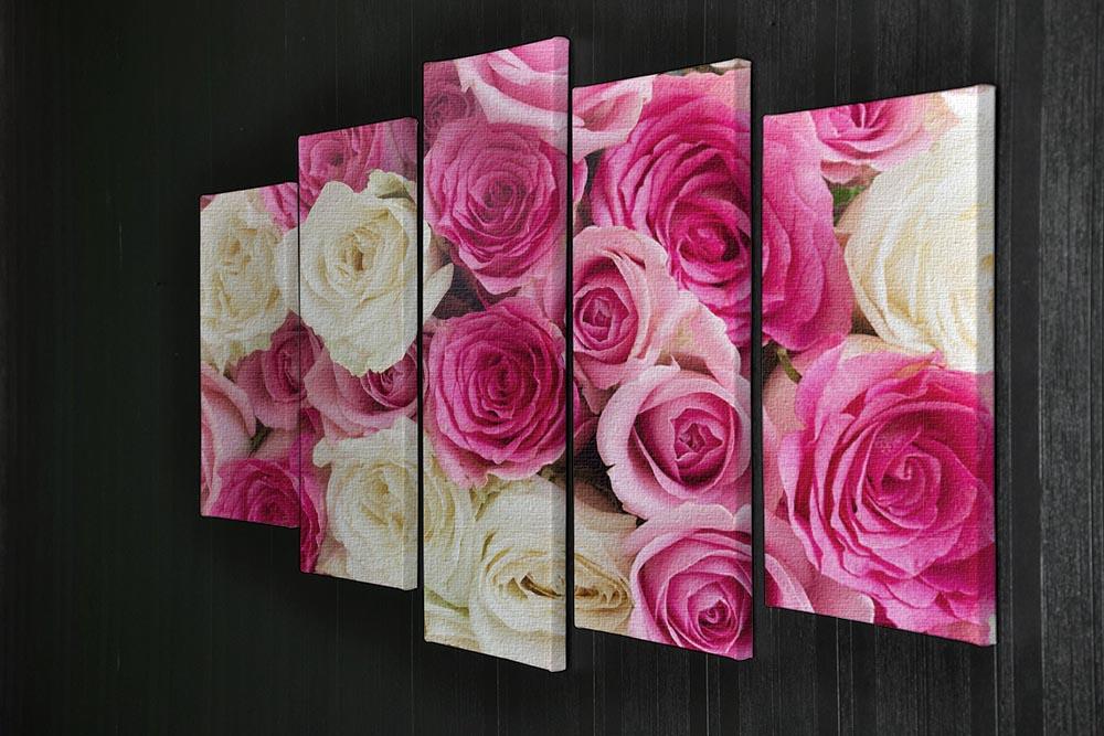 Pink and white fresh rose flowers 5 Split Panel Canvas  - Canvas Art Rocks - 2