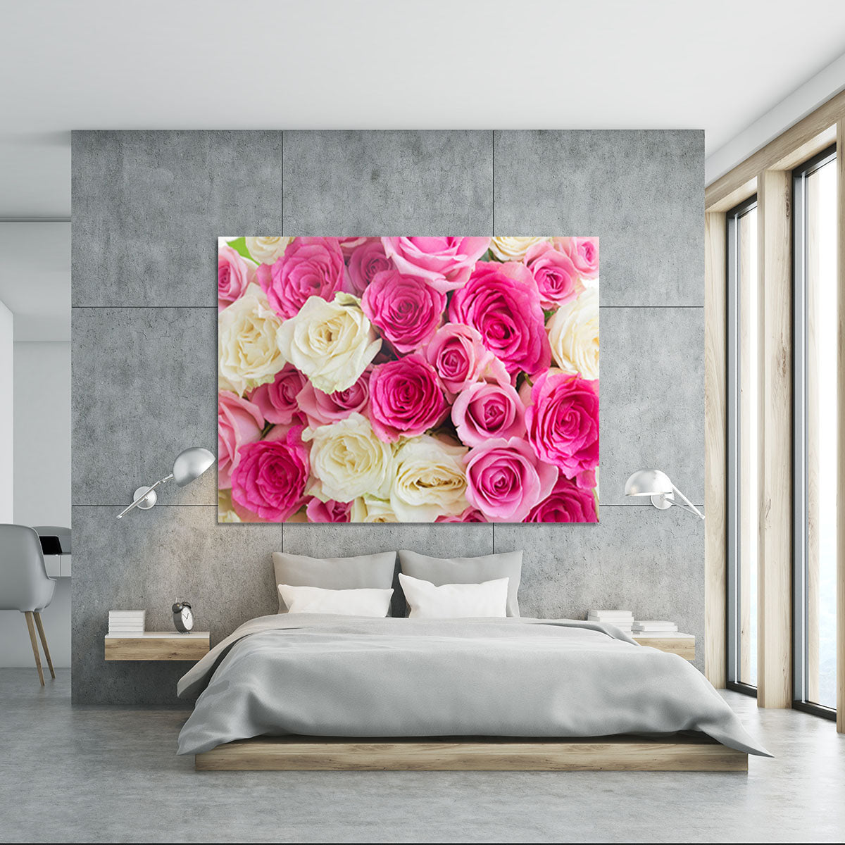 Pink and white fresh rose flowers Canvas Print or Poster - Canvas Art Rocks - 5
