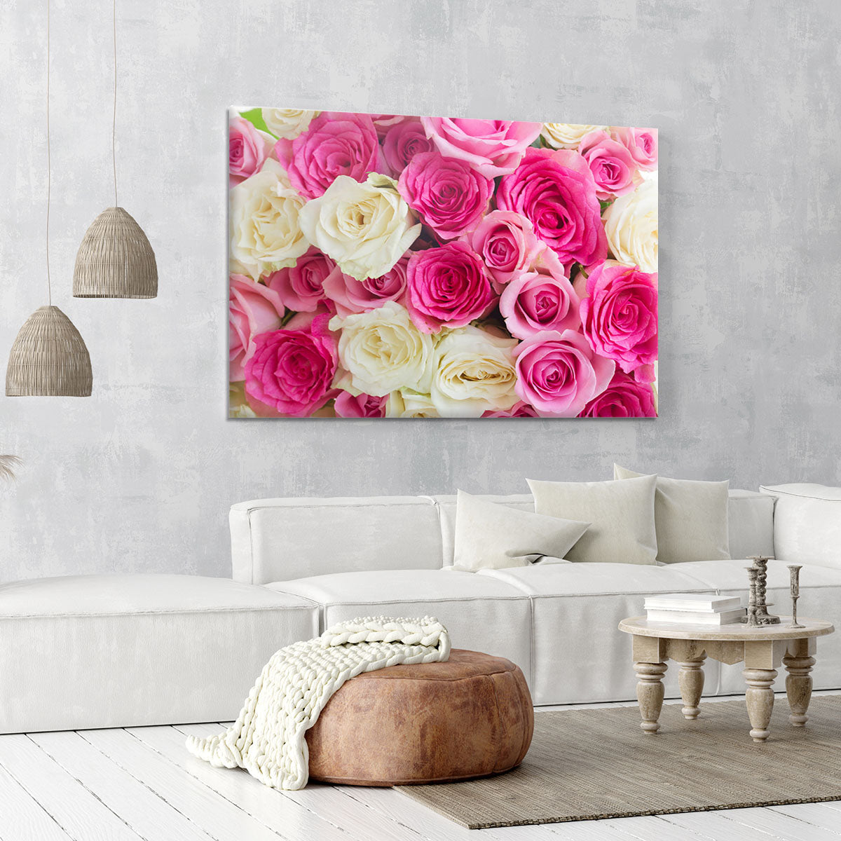 Pink and white fresh rose flowers Canvas Print or Poster - Canvas Art Rocks - 6