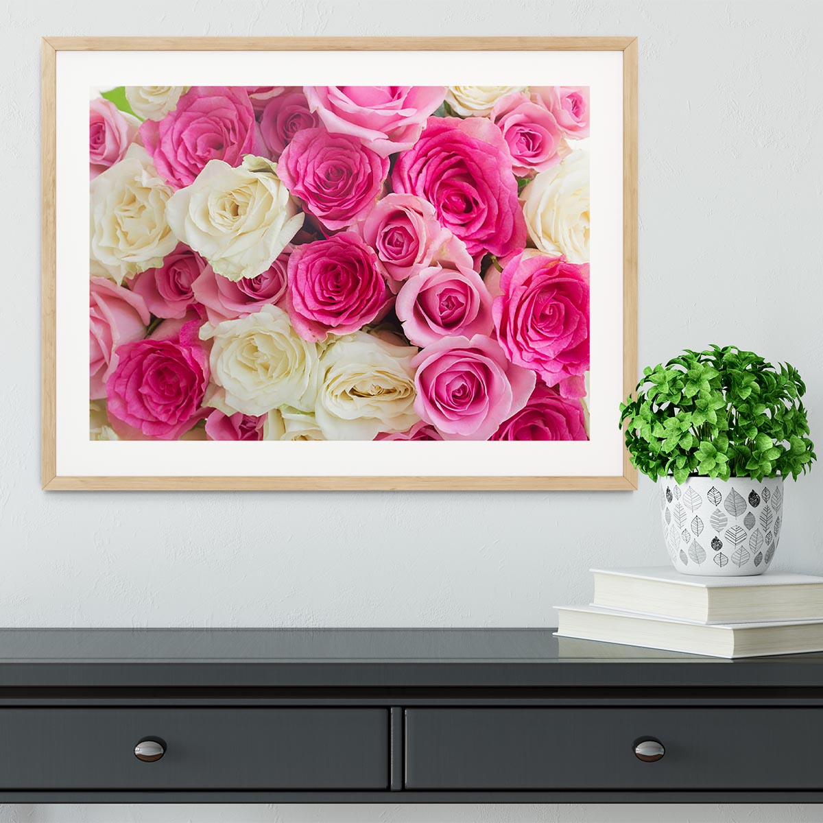 Pink and white fresh rose flowers Framed Print - Canvas Art Rocks - 3