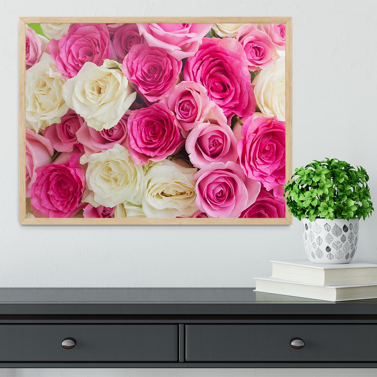 Pink and white fresh rose flowers Framed Print - Canvas Art Rocks - 4