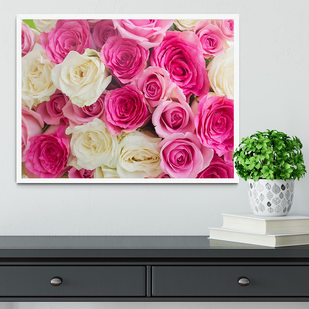 Pink and white fresh rose flowers Framed Print - Canvas Art Rocks -6