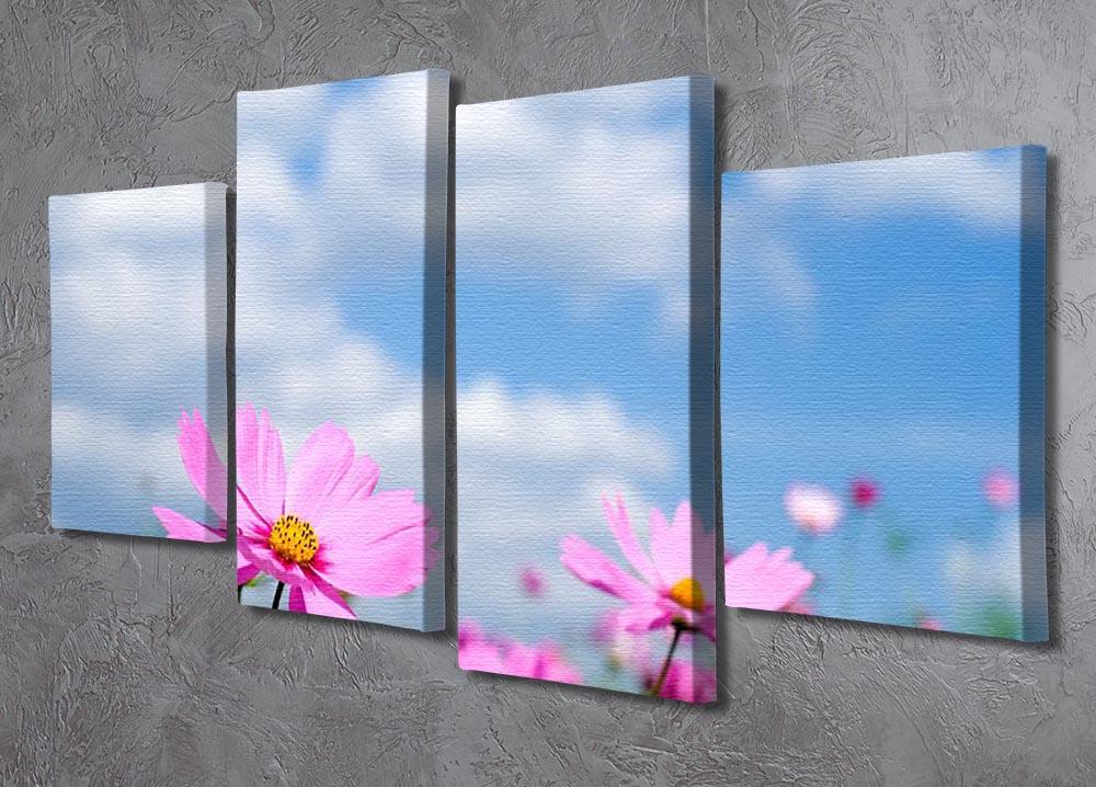 Pink cosmos field and sky 4 Split Panel Canvas  - Canvas Art Rocks - 2