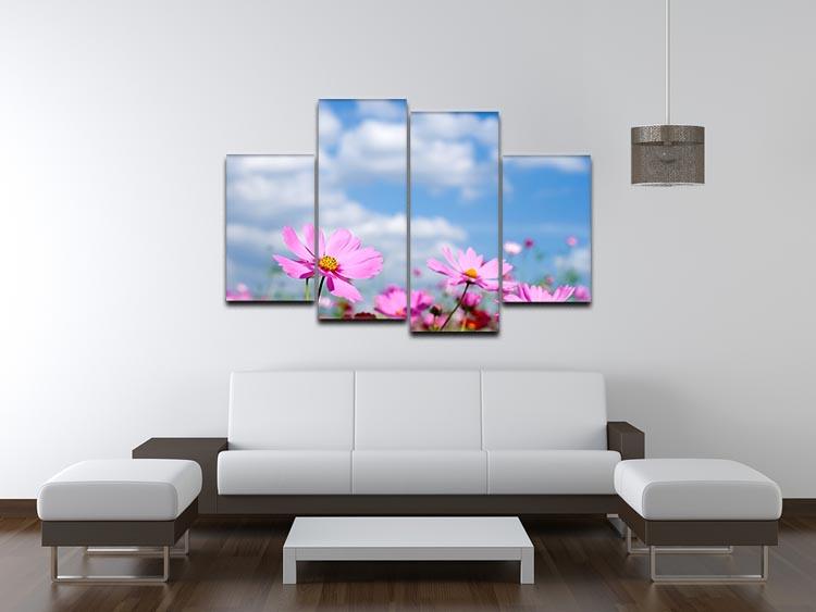 Pink cosmos field and sky 4 Split Panel Canvas  - Canvas Art Rocks - 3