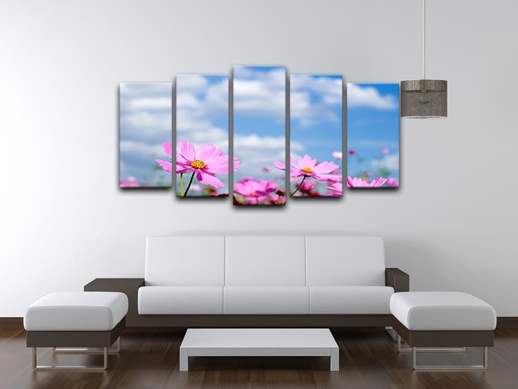 Pink cosmos field and sky 5 Split Panel Canvas  - Canvas Art Rocks - 3