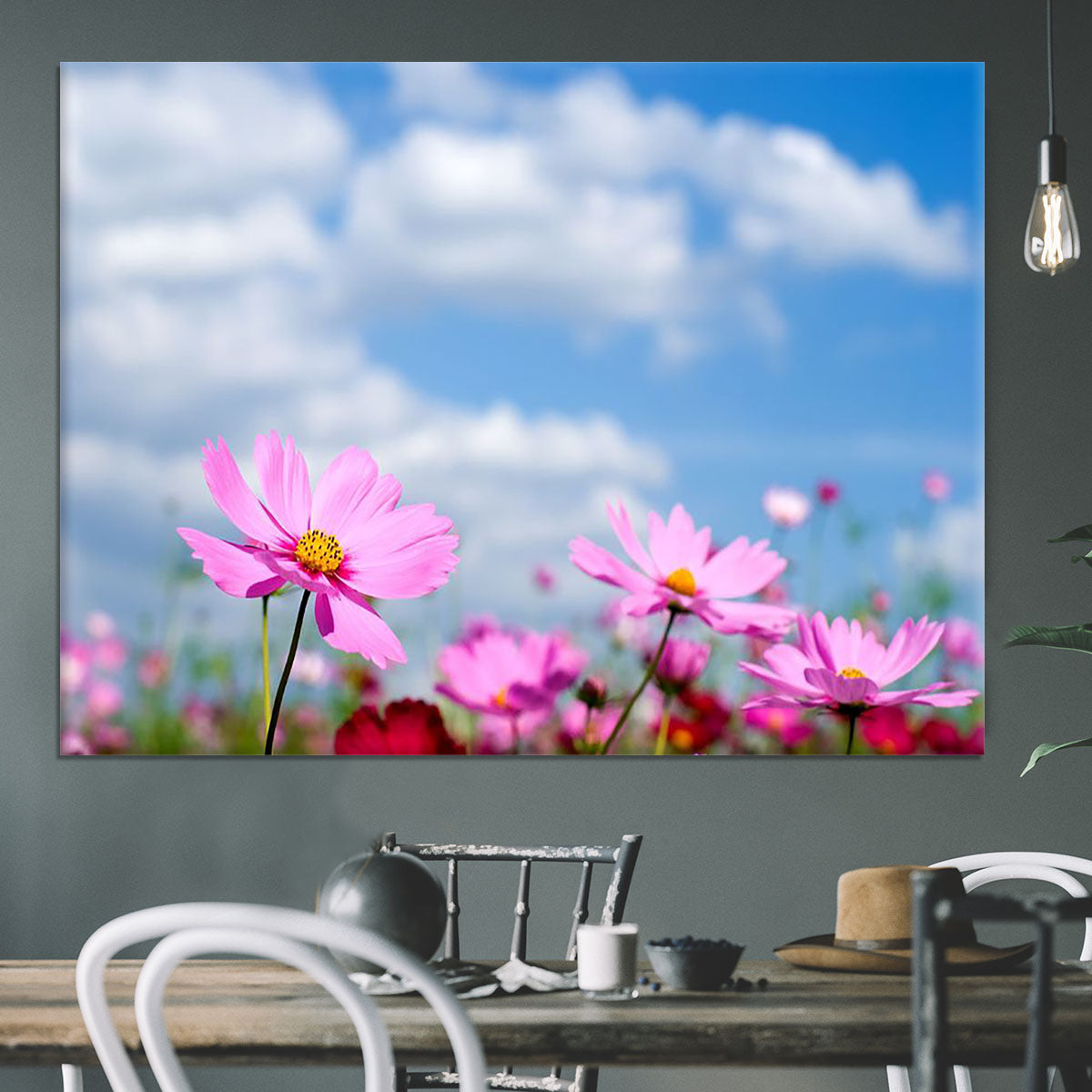 Pink cosmos field and sky Canvas Print or Poster - Canvas Art Rocks - 3