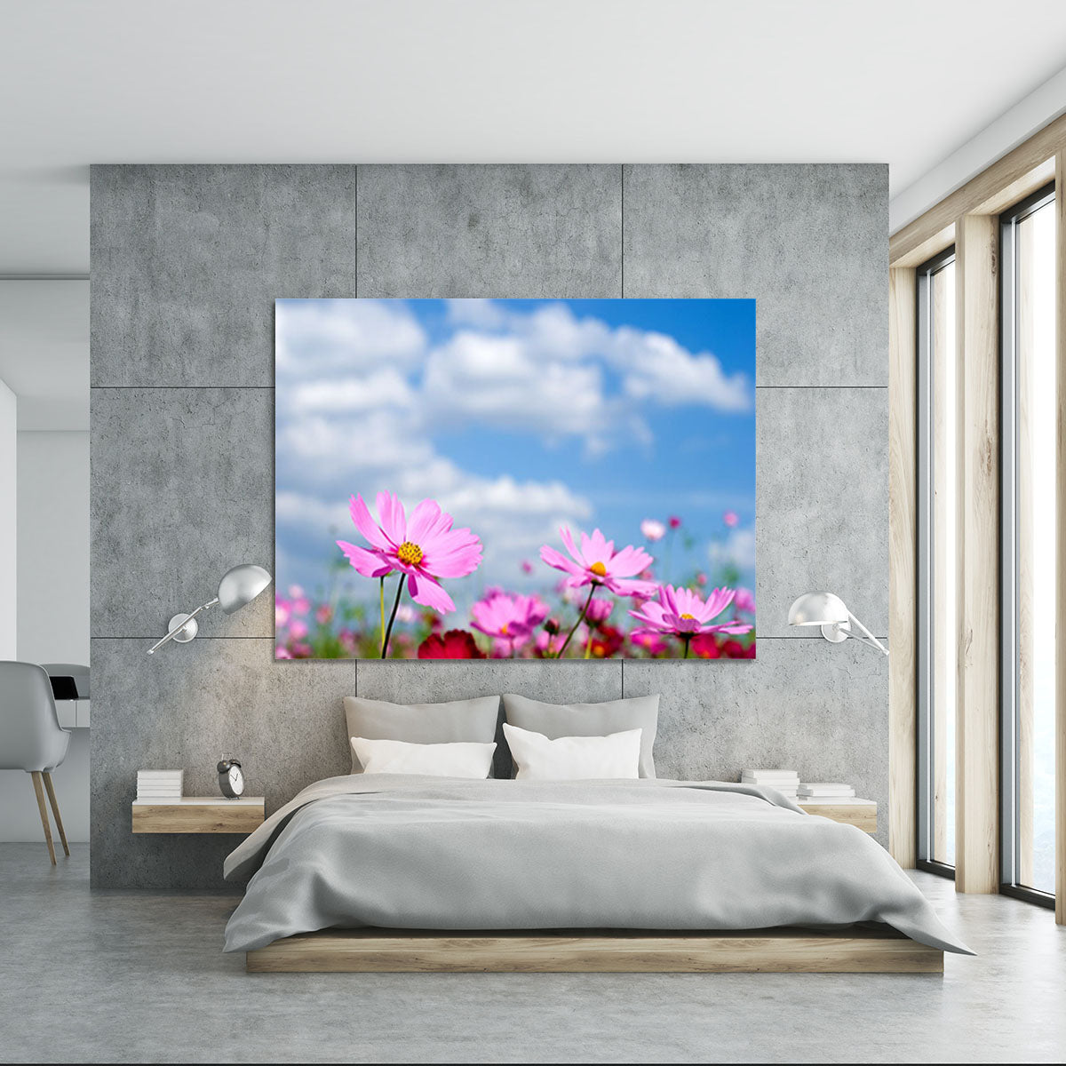 Pink cosmos field and sky Canvas Print or Poster - Canvas Art Rocks - 5
