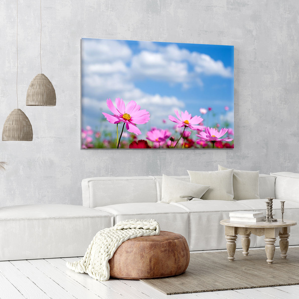 Pink cosmos field and sky Canvas Print or Poster - Canvas Art Rocks - 6